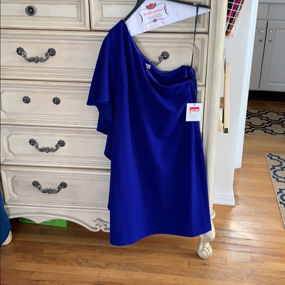 Calvin Klein Royal Blue one shoulder dress sz 14